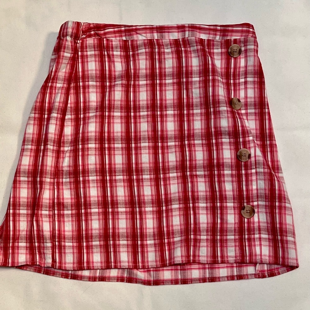red gingham button skirt